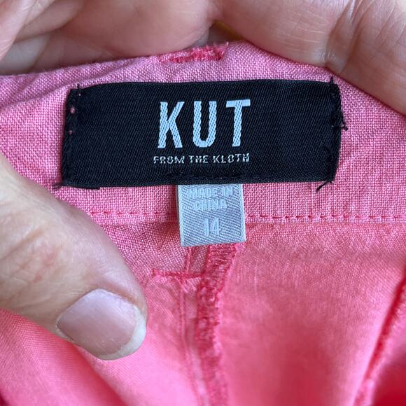 KUT From The Kloth Meg High-Waist Wide Leg Linen Blend Pants Color Punch Size 14 - Picture 6 of 8